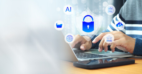 cyber security concept Data protection To access business and financial information With security...