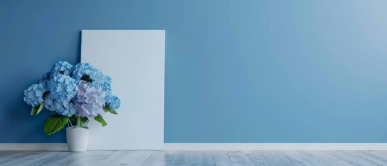 White Stand Board with Blue Hydrangea