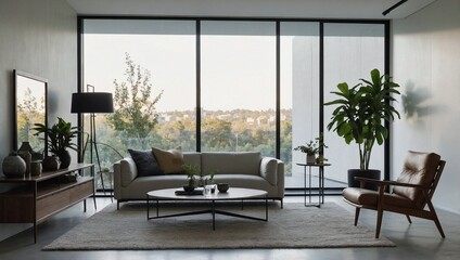 Fototapeta premium A sleek frameless mirror mounted on a clean white wall 