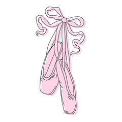 Ballerina pointe shoes with bow. Female pink ballet slippers for classic elegant dance © Iryna