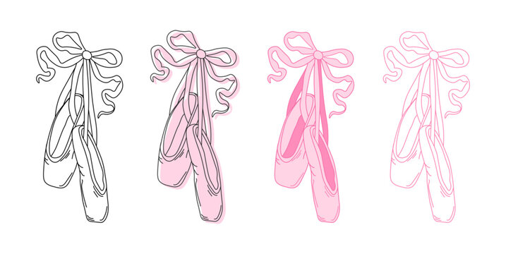 Ballerina pointe shoes with bow. Female ballet slippers for classic elegant dance