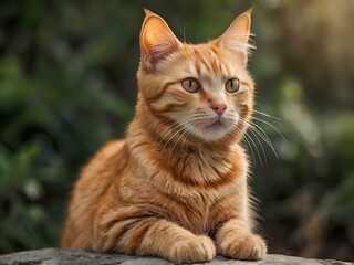 Obraz premium orange cat with blur background, orange cat is sitting and looking