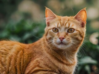 Obraz premium orange cat with blur background, orange cat is sitting and looking