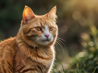 Fototapeta premium orange cat with blur background, orange cat is sitting and looking