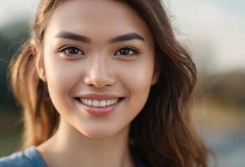 Fototapeta premium A young Asian lady smiles brightly. Model concept for promoting various products