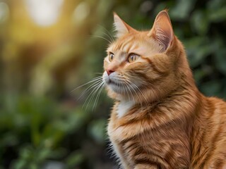 orange cat with blur background, orange cat is sitting and looking