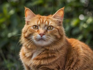 orange cat with blur background, orange cat is sitting and looking