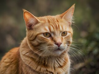 orange cat with blur background, orange cat is sitting and looking