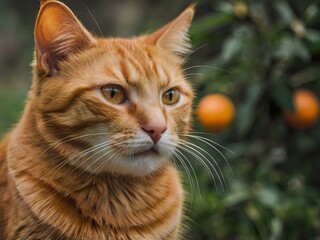 Obraz premium orange cat with blur background, orange cat is sitting and looking