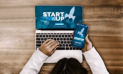 Start Up Business of Creative People Concept - Modern graphic interface showing symbol of...