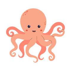 Cute octopus, children's illustration on a white background. Vector, flat style. Sea life.