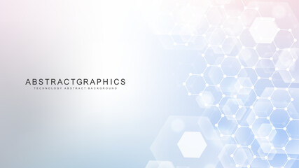 Abstract technology connect background lines and dots with hexagons. Modern hexagons technology concept design background. Vector illustration.