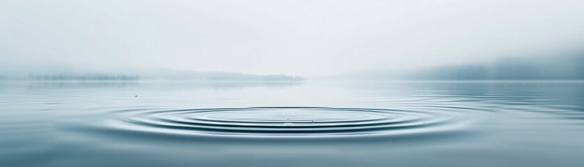 A peaceful and sharp photo of a calm lake with gentle raindrops creating ripples on the water's surface