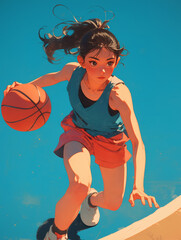 Illustration style basketball player girl