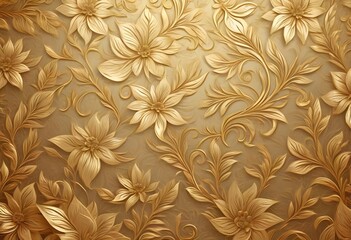 a gold floral pattern on a beige background