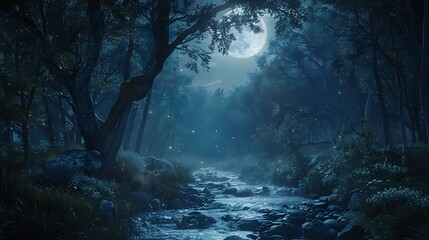 A dark forest Realistic style Digital CG art concept illustration realistic cartoon style 