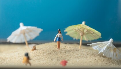 미니어처 해변의 파라솔