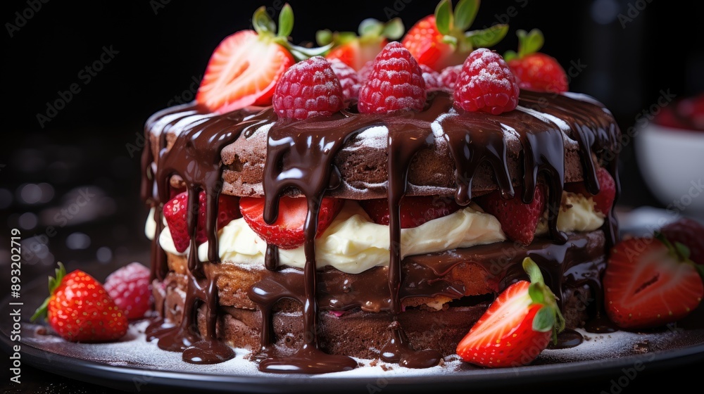 Canvas Prints a chocolate cake with a strawberry on top