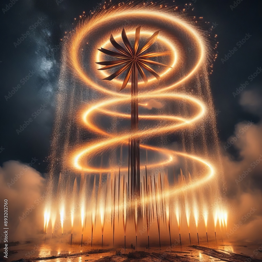 Wall mural 112 111. Pinwheel vertical fountains_ Ground-based fireworks tha