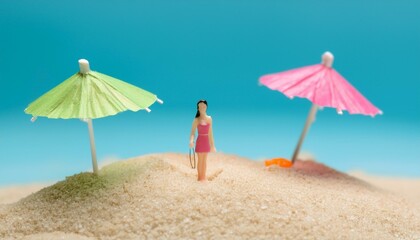미니어처 해변의 파라솔