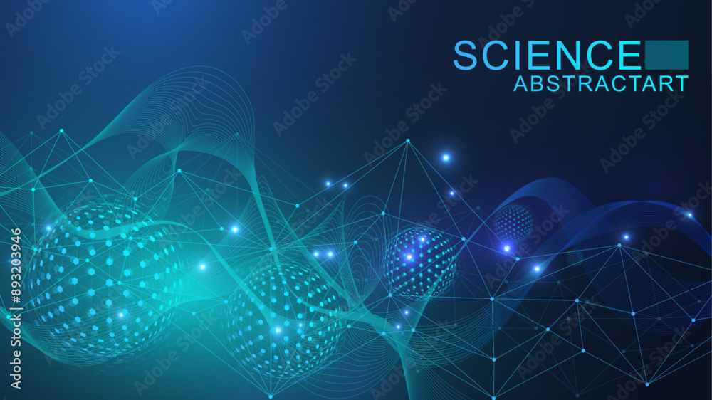Poster quantum computing. quantum processing. artificial intelligence quantum computer technology concept. 