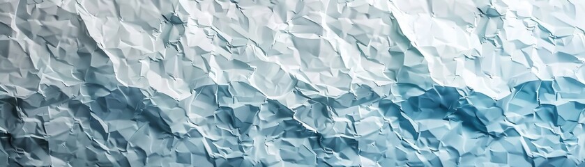 Obraz premium Textured white crumpled paper with blue shading, creating an abstract and creative background, suitable for various artistic and design purposes.