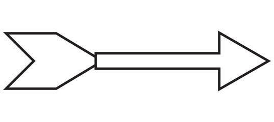 Black straight long arrow in hand drawn style. Arrow shape element pointing right.