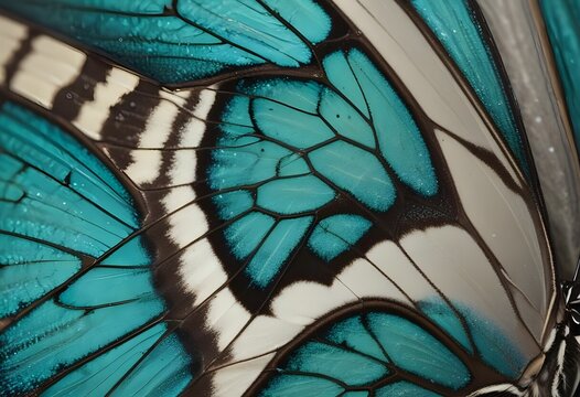 Blue and black butterfly wings close up