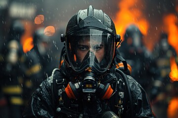 Fototapeta premium A firefighter in a fire uniform