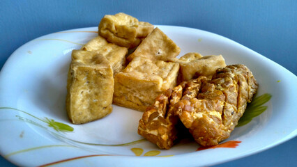 Traditional food, fried tofu and tempeh