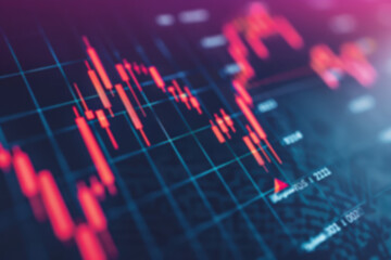 Fototapeta premium Abstract digital stock market or financial data analysis concept background. Graph with candlestick chart, representing economic trends.