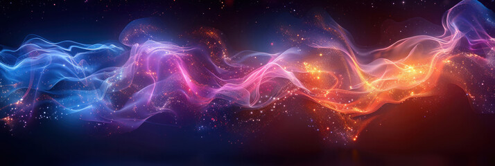 Abstract Blue And Purple Neon Light Shapes On Black Background.