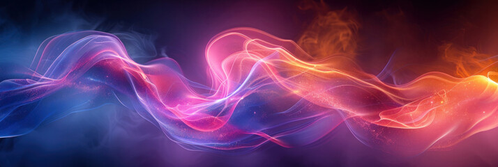 Abstract Blue And Purple Neon Light Shapes On Black Background.