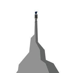 Man standing on the mountain flat design isolated on white background. Vector illustration