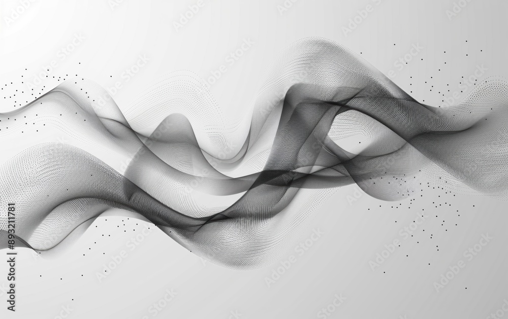 Poster abstract black and white wave pattern with flowing, dynamic lines creating a sense of movement and e