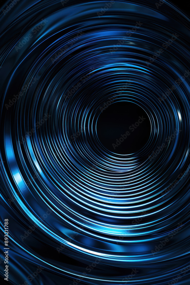 Poster abstract image of a dark tunnel with blue concentric rings, creating a mesmerizing spiral pattern. s