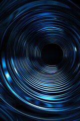 Abstract image of a dark tunnel with blue concentric rings, creating a mesmerizing spiral pattern. Suitable for backgrounds, technology, and artistic concepts.