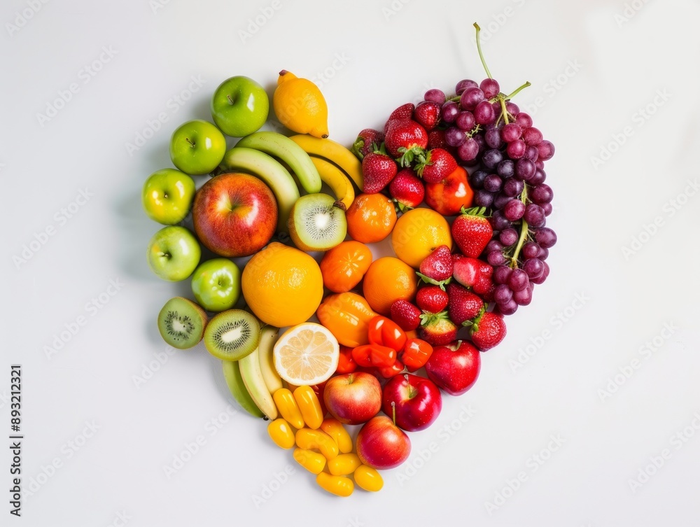 Wall mural Heart-Shaped, Natural and Healthy Food Groups: A 4:3 Guide to Fruit and Vegetables