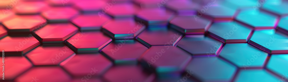 Poster a vibrant and colorful abstract background with interconnected hexagonal patterns, showcasing a dyna