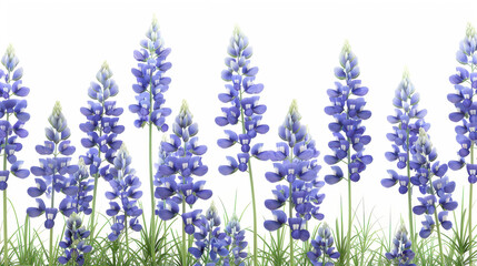 Naklejka premium Immerse in a Texas garden adorned with vibrant bluebonnet blooms captured in a stunning 3D rendered illustration.