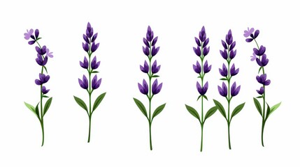 Fototapeta premium Vector illustration of lavender sprigs on white background.