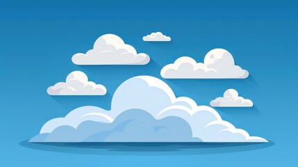 Bright blue sky with fluffy clouds, perfect for backgrounds and designs. Playful and serene, ideal for all creative projects.