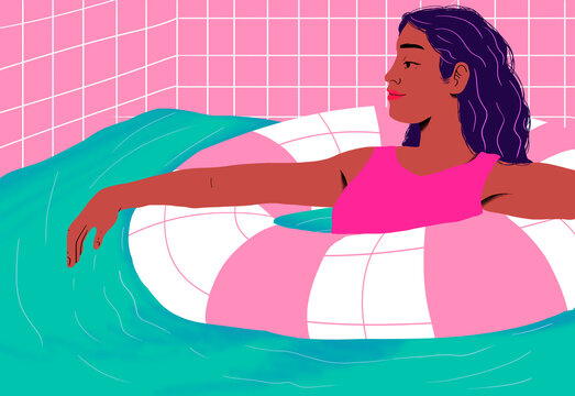 Relaxed woman floating in pool float