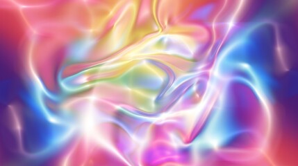 Abstract Holographic iridescent rainbom Y2K fluid background. Lliquid gradient waves surface futuristic texture.Mental health holo modern aesthetic. Trendy  Brutalism