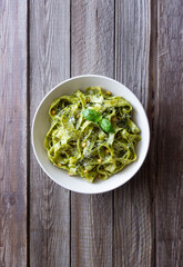 Pasta with pesto sauce. Healthy eating. Vegetarian food.