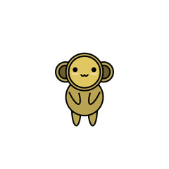 Cute Monkey on White Background in Simple Drawing Line.