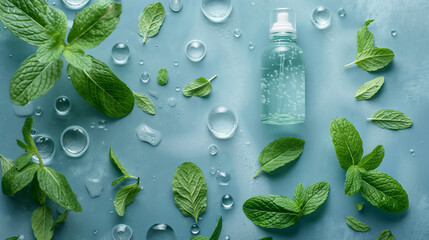 water drops on green leaf with serum bottle
