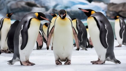 Fototapeta premium Cute Penguin Standing on Ice in the Remote Polar Regions