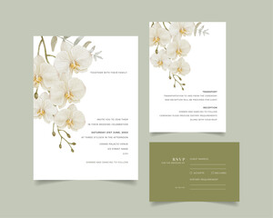Orchid Wedding Invitation Template, Watercolor Tropical Orchid Invite Wedding Stationary 