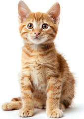 Orange tabby purring, white background, International Cat Day, playful eyes,